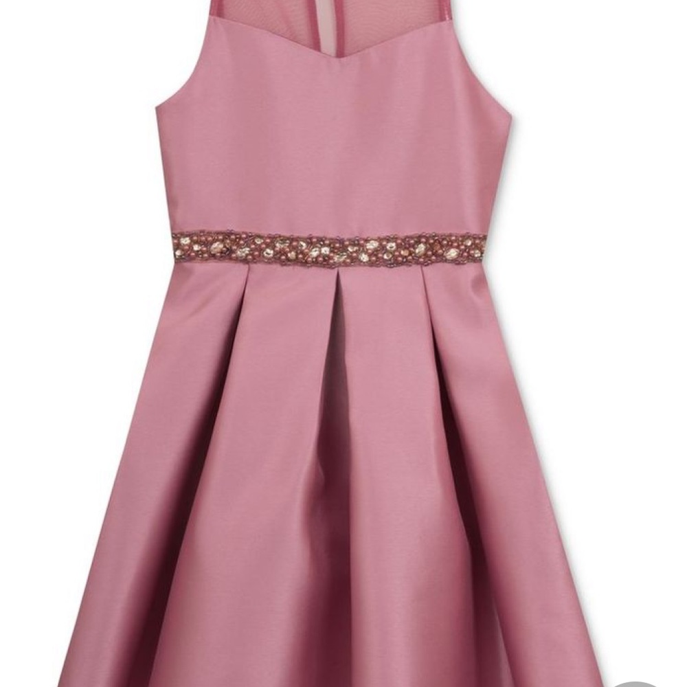 Gorgeous rose pink satin dress w/ jeweled waist